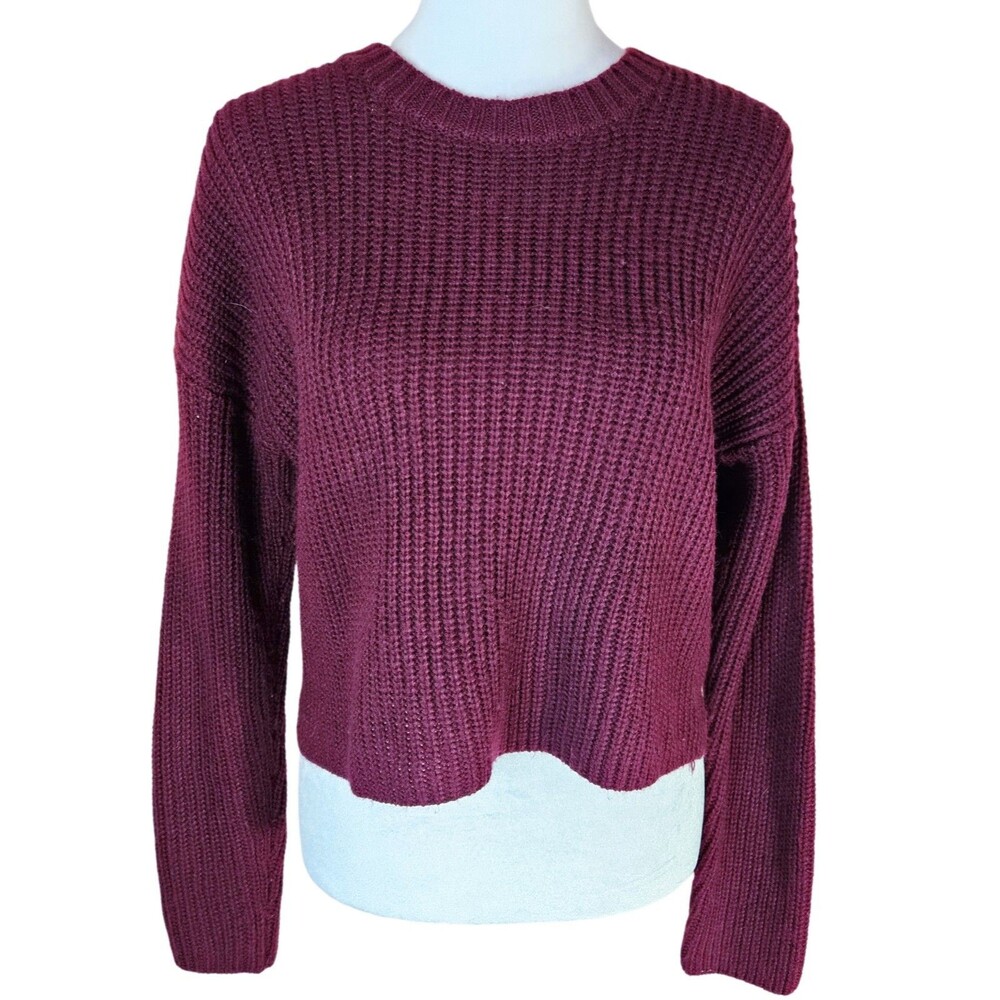 Forever 21 Cropped Chunky Knit Sweater Women's Medium Slouchy Cozy Crew Neck